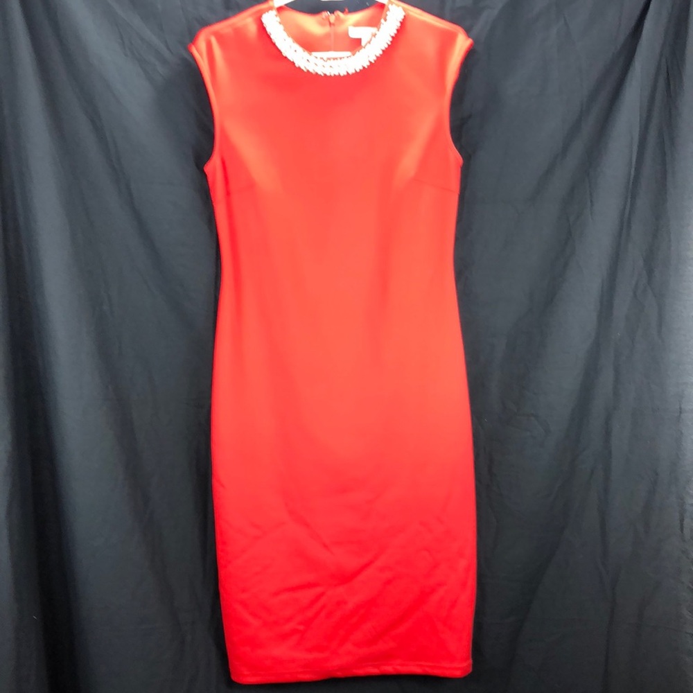 Red dress with necklace around front